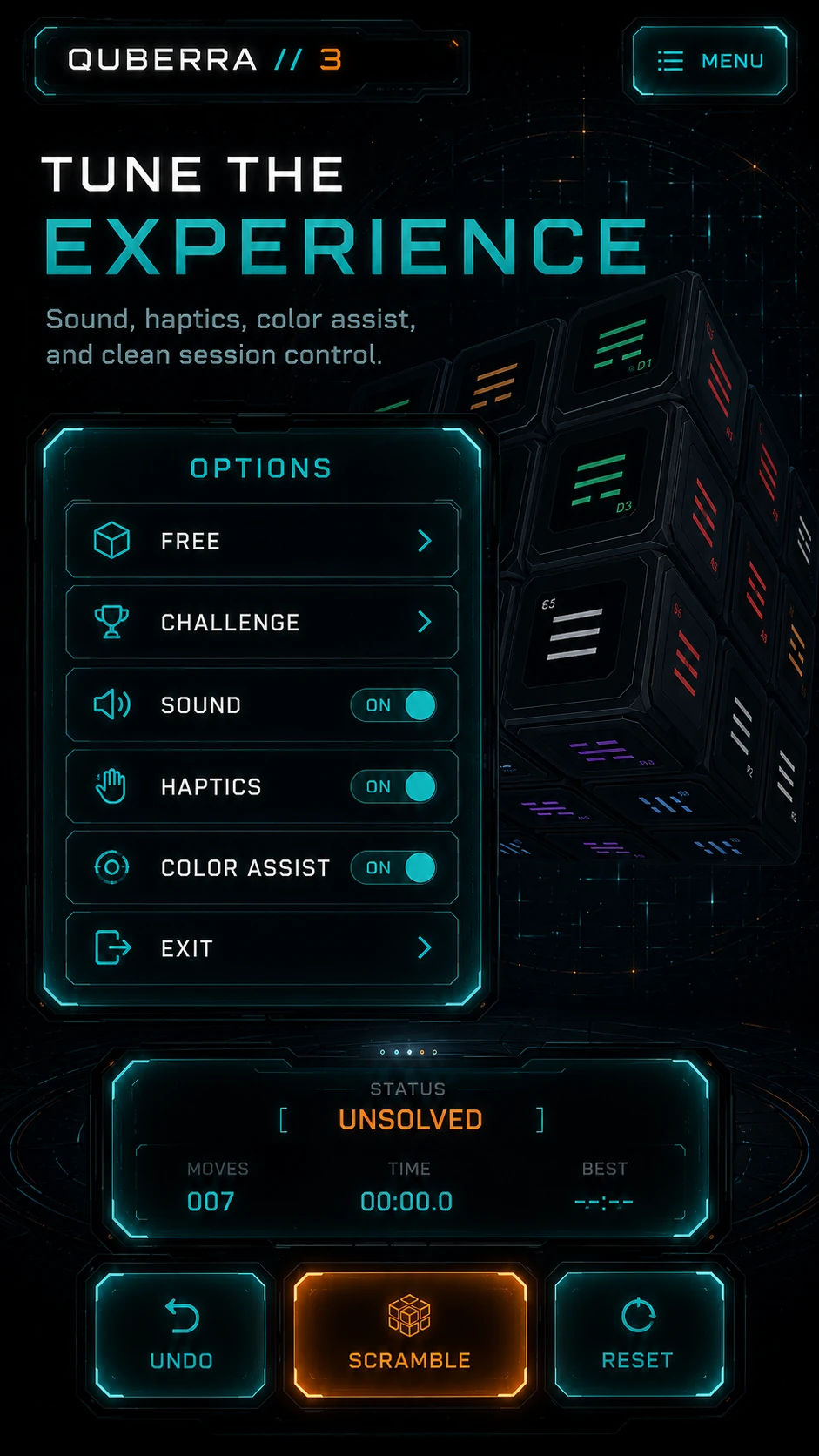 QUBERRA // 3 options and experience controls